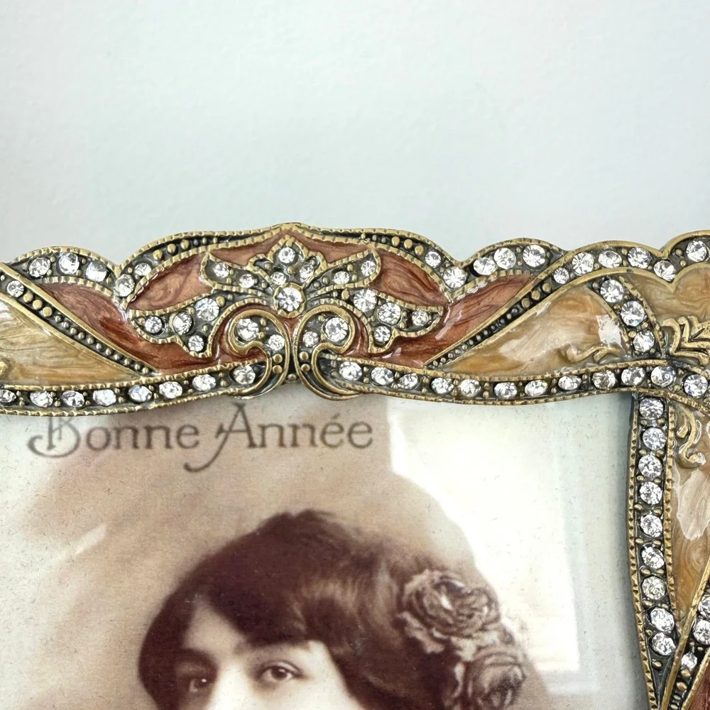Vintage Style Ornate Art Nouveau Enamel Rhinestone 4x6 Picture Frame Bronze